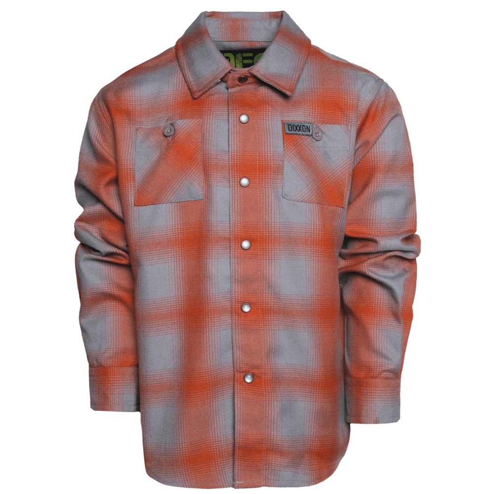 Dixxon Flannel Co Youth Medium Orange‎ Grey Plaid Snap Button Shirt DFC NEW